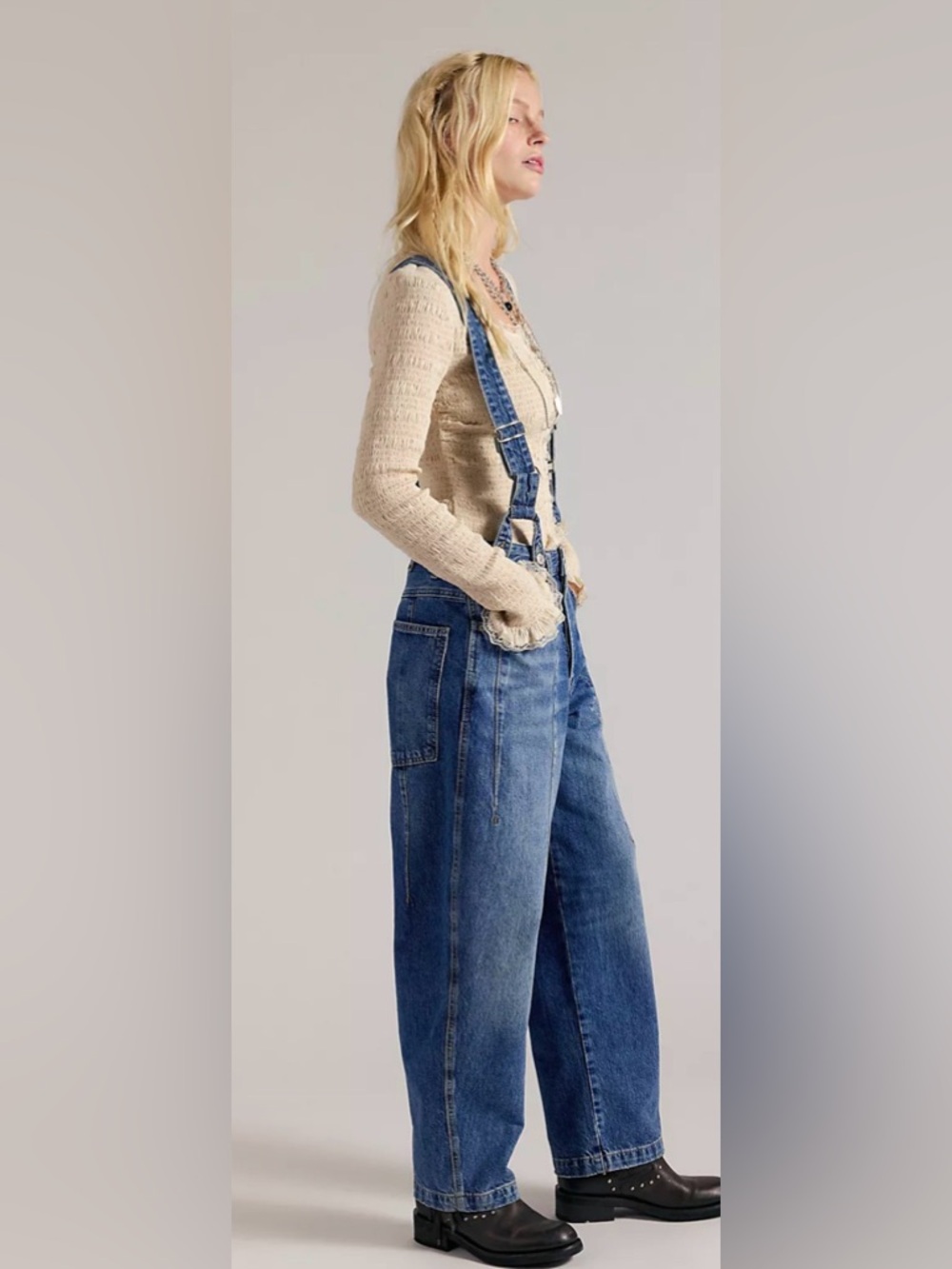 Free People We The Free Berkley Suspender Jeans. NWT. Varsity blues - Picture 11 of 12
